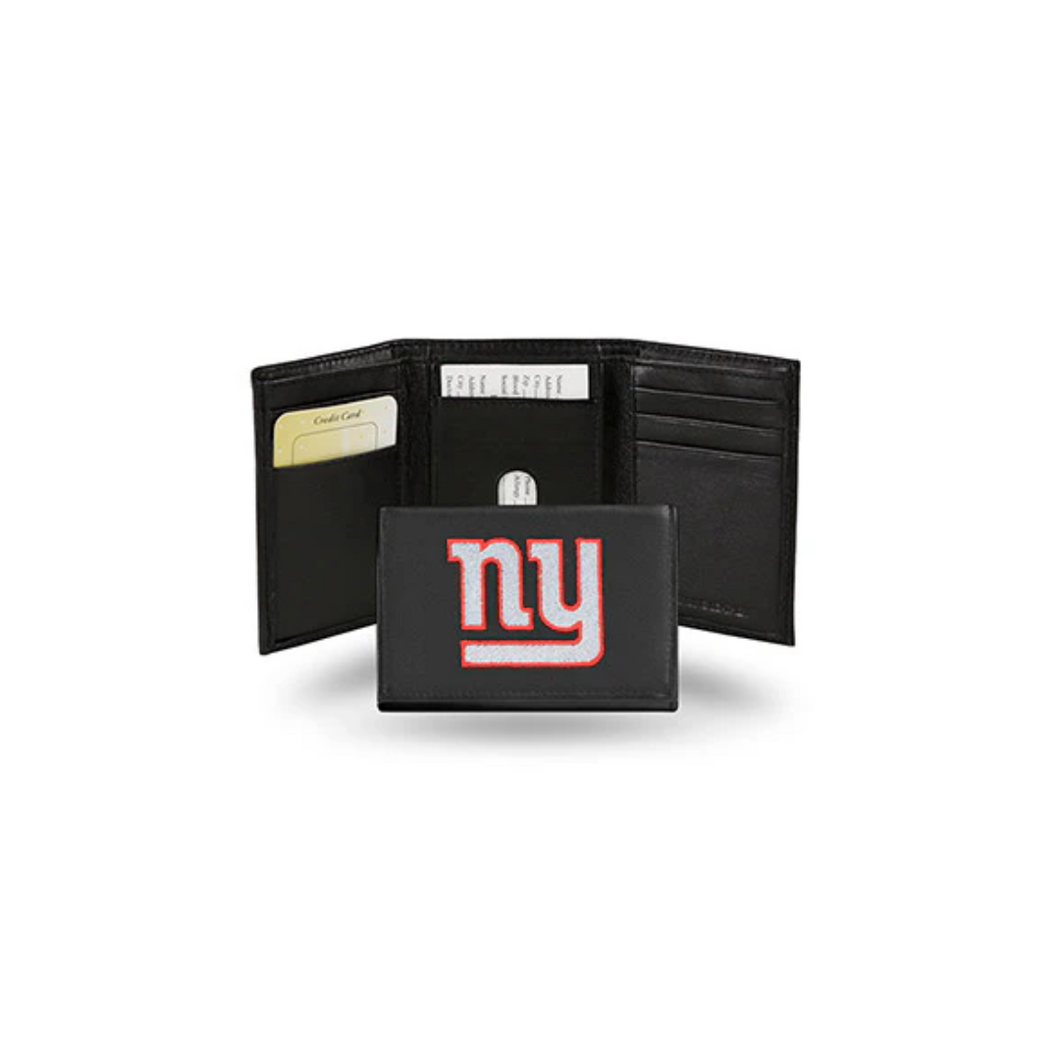 New York Giants Black Embroidered Genuine Leather Tri-Fold