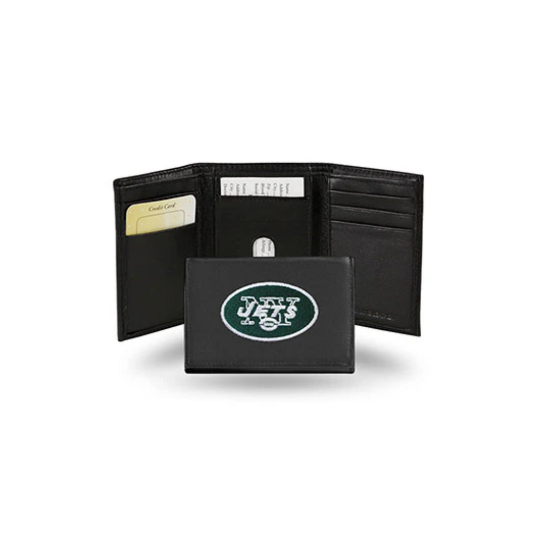 New York Jets Black Embroidered Genuine Leather Tri-Fold