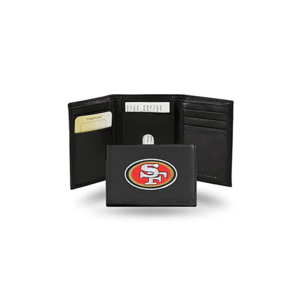 San Francisco 49ers Black Embroidered Genuine Leather Tri-Fold