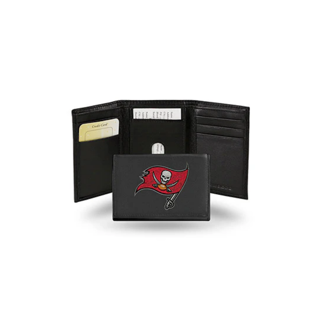 Tampa Bay Buccaneers Black Embroidered Genuine Leather Tri-Fold