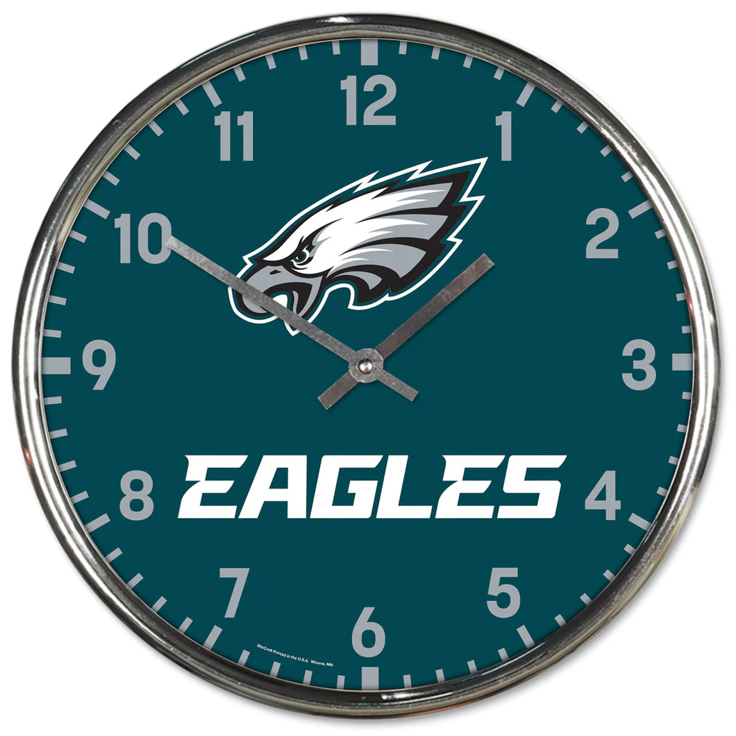 Philidelphia Eagles Round Chrome Wall Clock 12.75