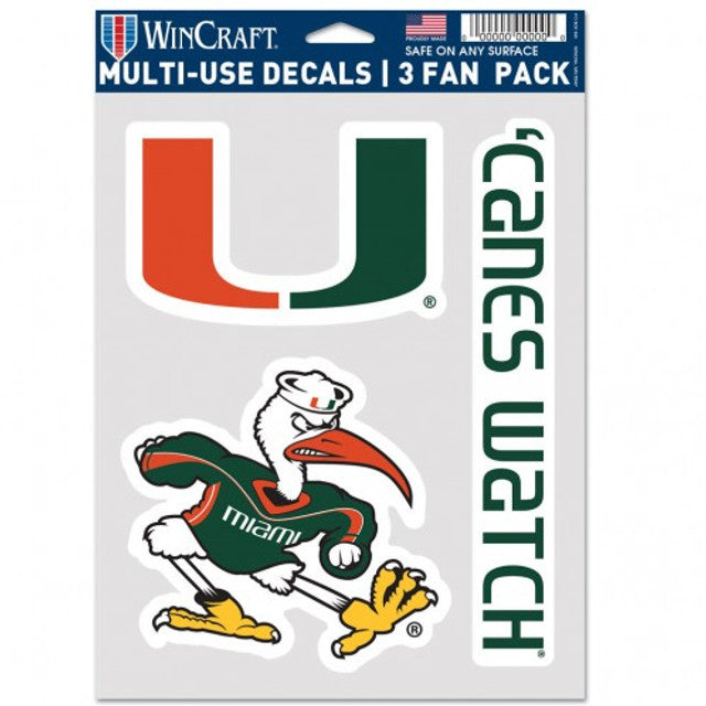 Miami Hurricanes Decal Multi Use Fan 3 Pack