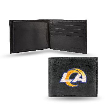 Los Angeles Rams Black Embroidered Genuine Leather Tri-Fold