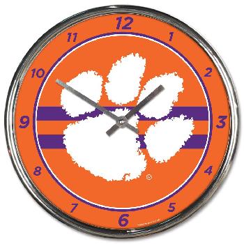 Clemson Tigers Round Chrome Wall Clock 12.75