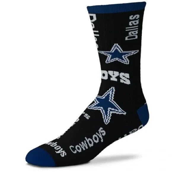 Dallas Cowboys End to End Black Crew Socks