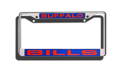 Buffalo Bills License plate Frame laser cut chrome. Laser Frame Casey Distributing 