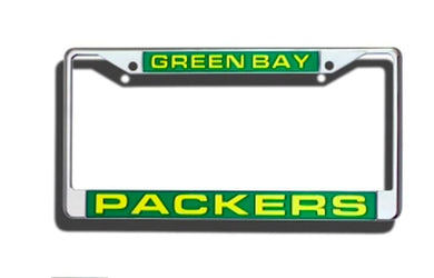 Green Bay Packers License plate Frame laser cut chrome. Laser Frame Casey Distributing 