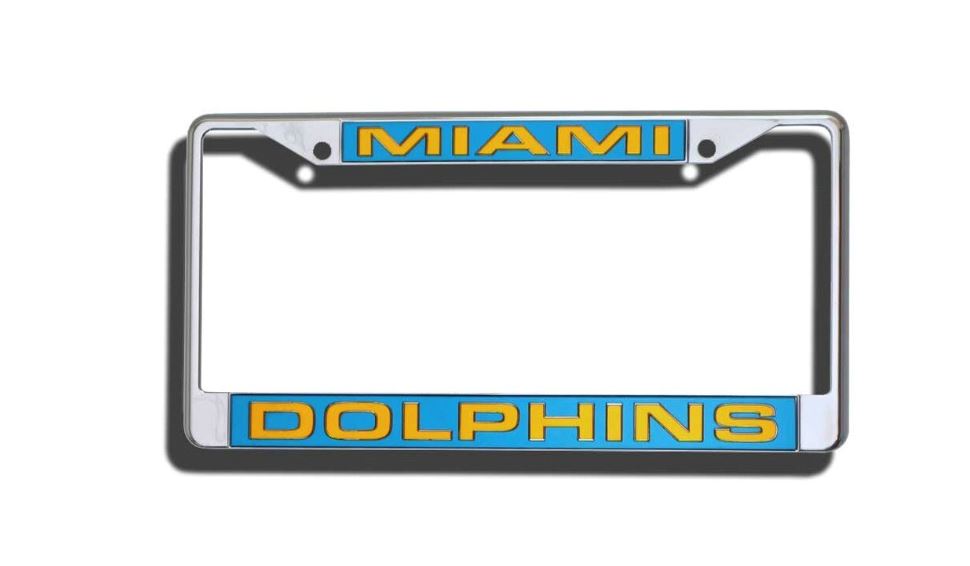 Miami Dolphins License Plate Frame Laser Cut Chrome. Laser Frame Casey Distributing 