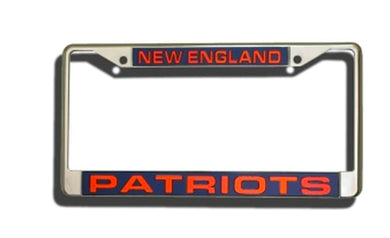 New England Patriots License Plate Frame Laser Cut Chrome. Laser Frame Casey Distributing 