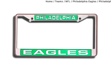 Philadelphia Eagles License plate Frame laser cut chrome. Laser Frame Casey Distributing 