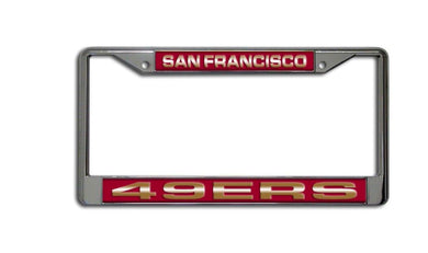 San Francisco 49ers License plate Frame laser cut chrome. Laser Frame Casey Distributing 